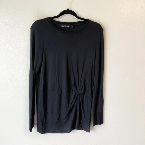 Athleta Nirvana Black Twist Front Long Sleeve Long Line Top size S Modal - Picture 2 of 6